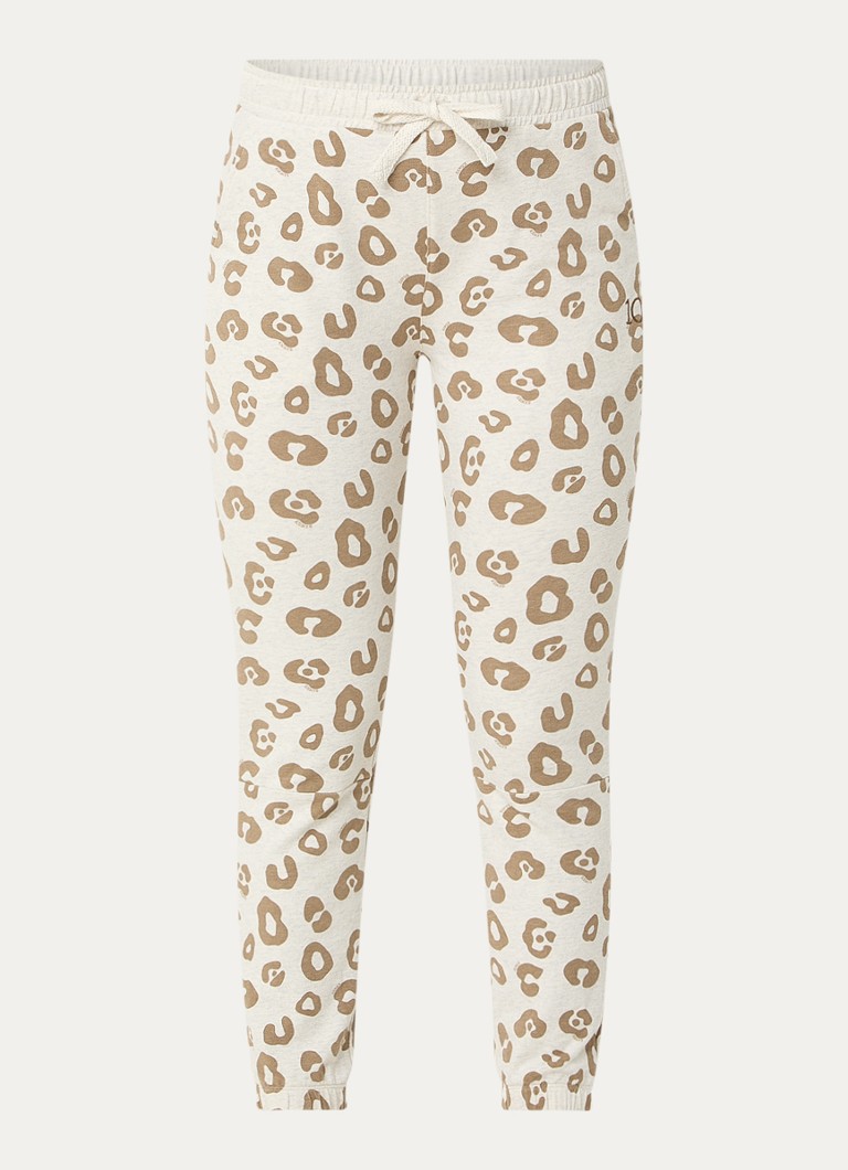 Pantaloni della tuta 10DAYS a vita media, affusolati e corti, in cotone biologico con stampa leopardata.