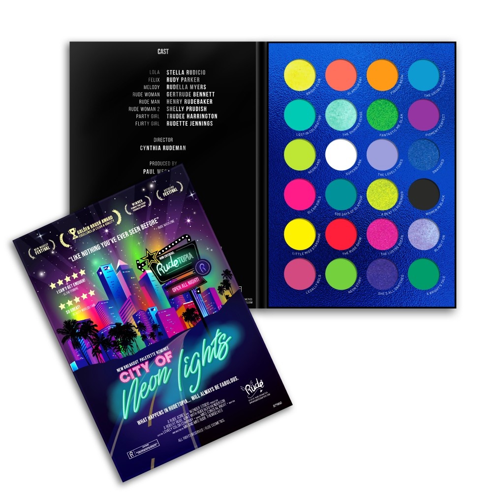 Rude Cosmetics City of Neon Lights 24 Vibrant Pigment & Eyeshadow Palette fard à paupières