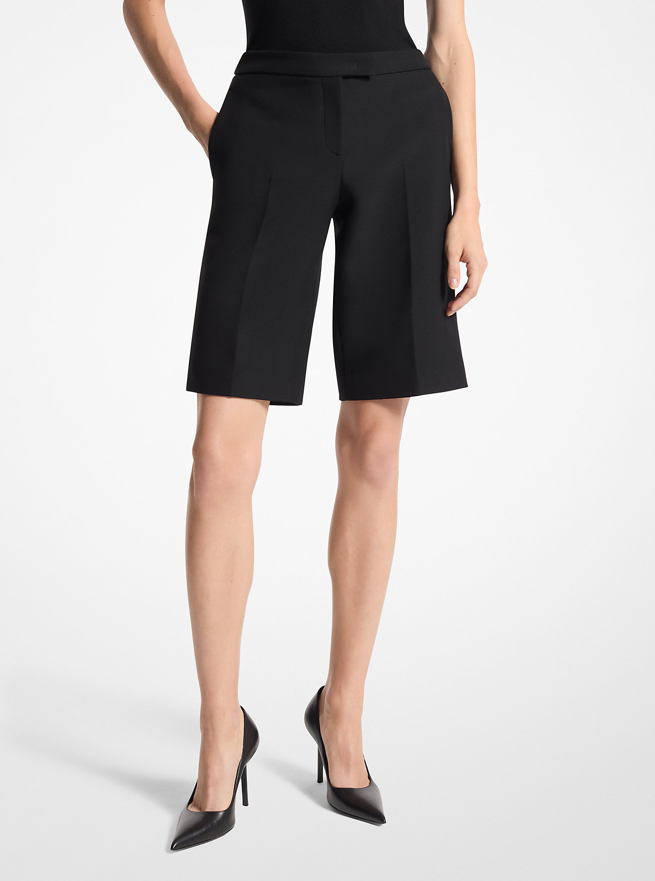Wool Gabardine Bermuda Shorts - BLACK