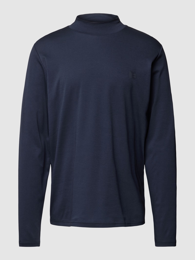 Longsleeve mit Stehkragen Modell 'Theo' in marineblau
