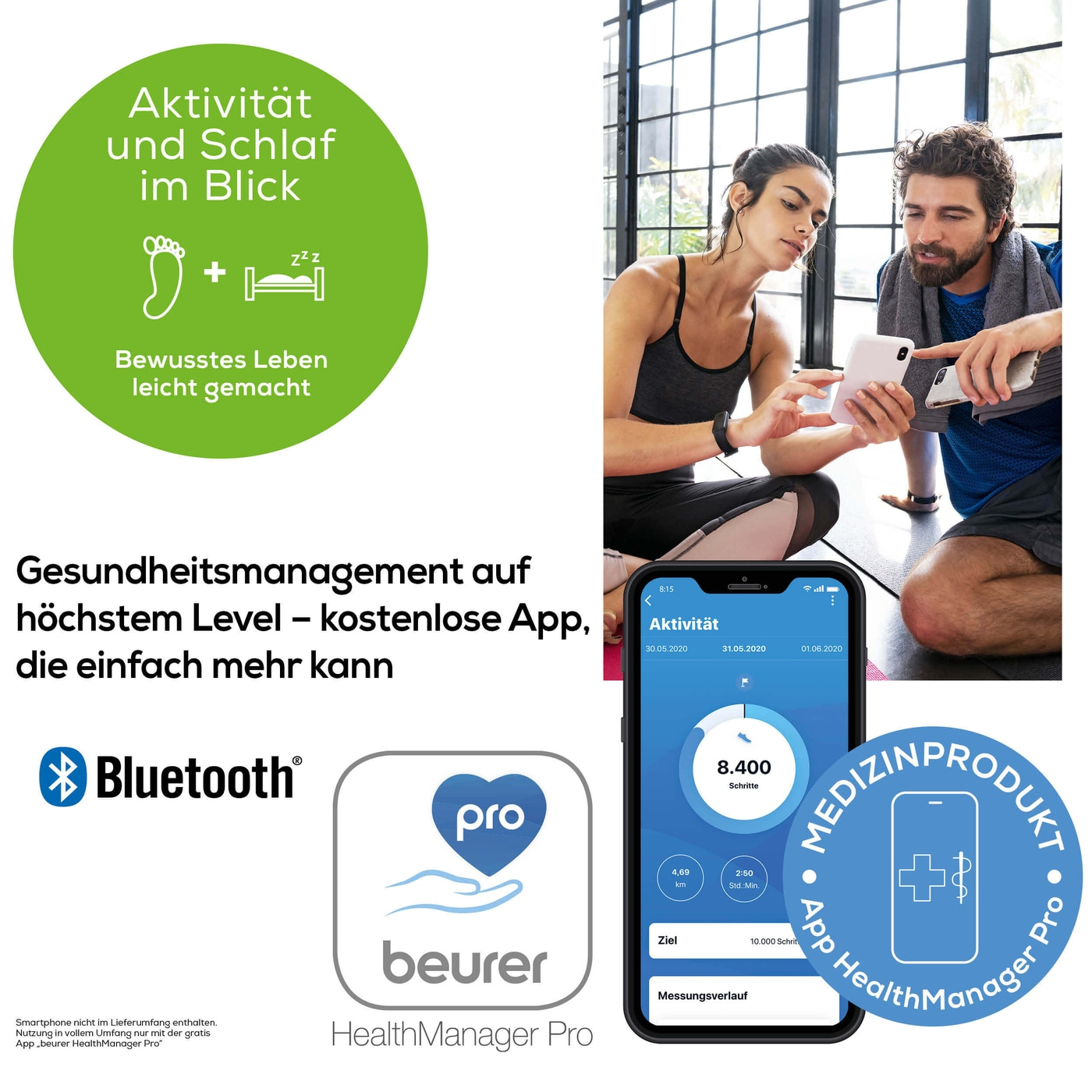 Beurer Aktivitätssensor AS 98 Pulse-Fitnessuhr mit Nachrichtenfunktion, Pulsmessung, Schlaf- & Aktivitätstracking