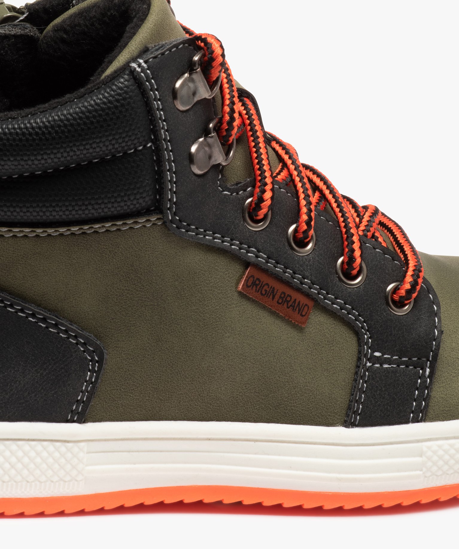 Boots fourrées Garçon à lacets bicolores et zip kaki | GEMO