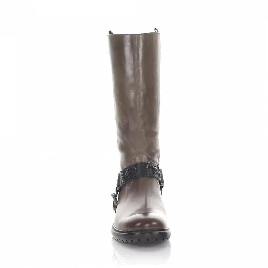 Rossano Bisconti - Stiefel PARMA Kalbsleder Metallverzierung Zierschnalle braun - grau
