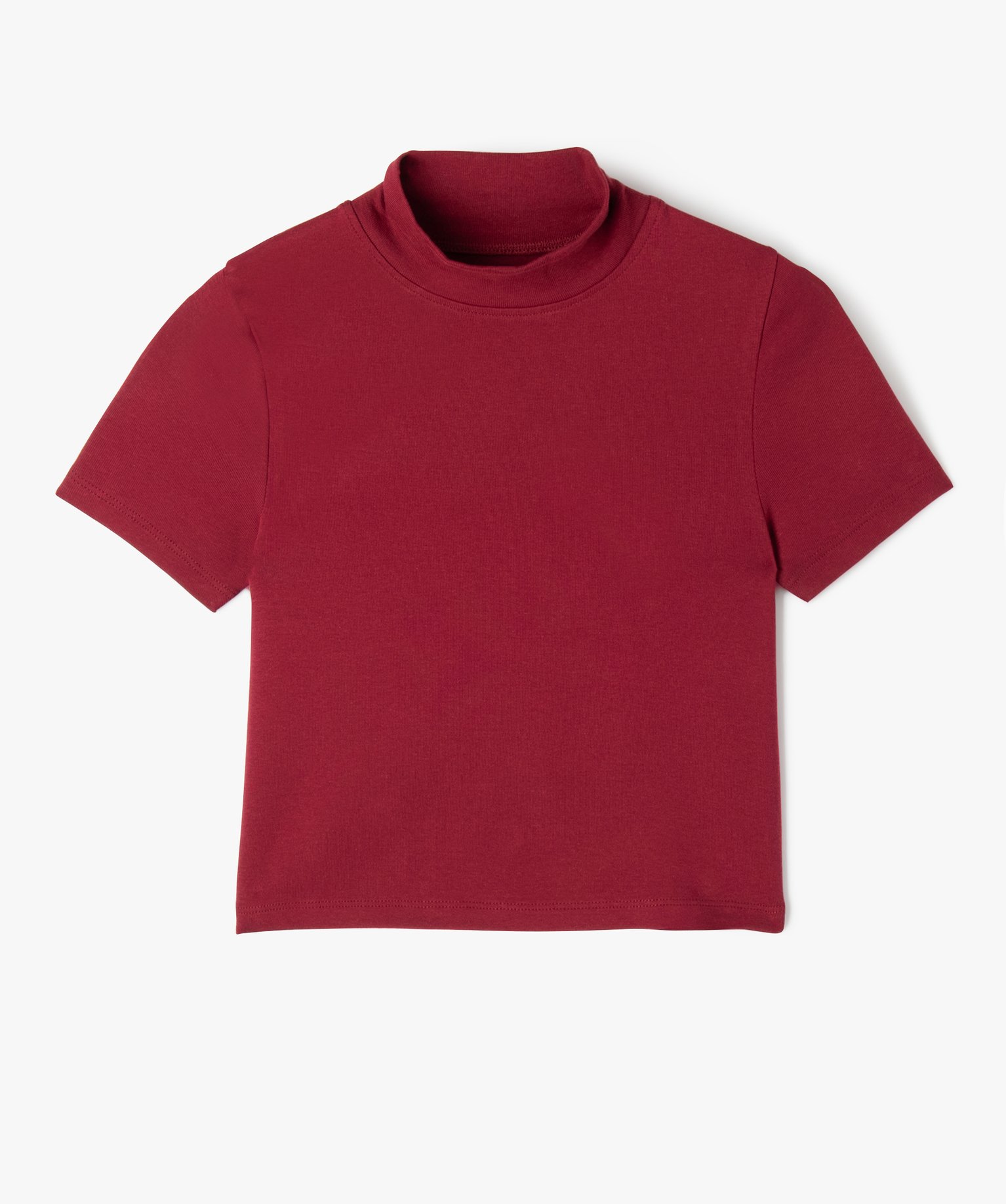 Tee-shirt court à manches courtes et col montant uni fille rouge fonce | GEMO