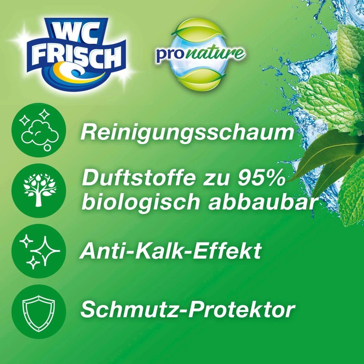 WC Frisch Kraft Aktiv Pro Nature Minze und Eukalyptus, WC-Reiniger, Duftspüler WC-Reiniger
