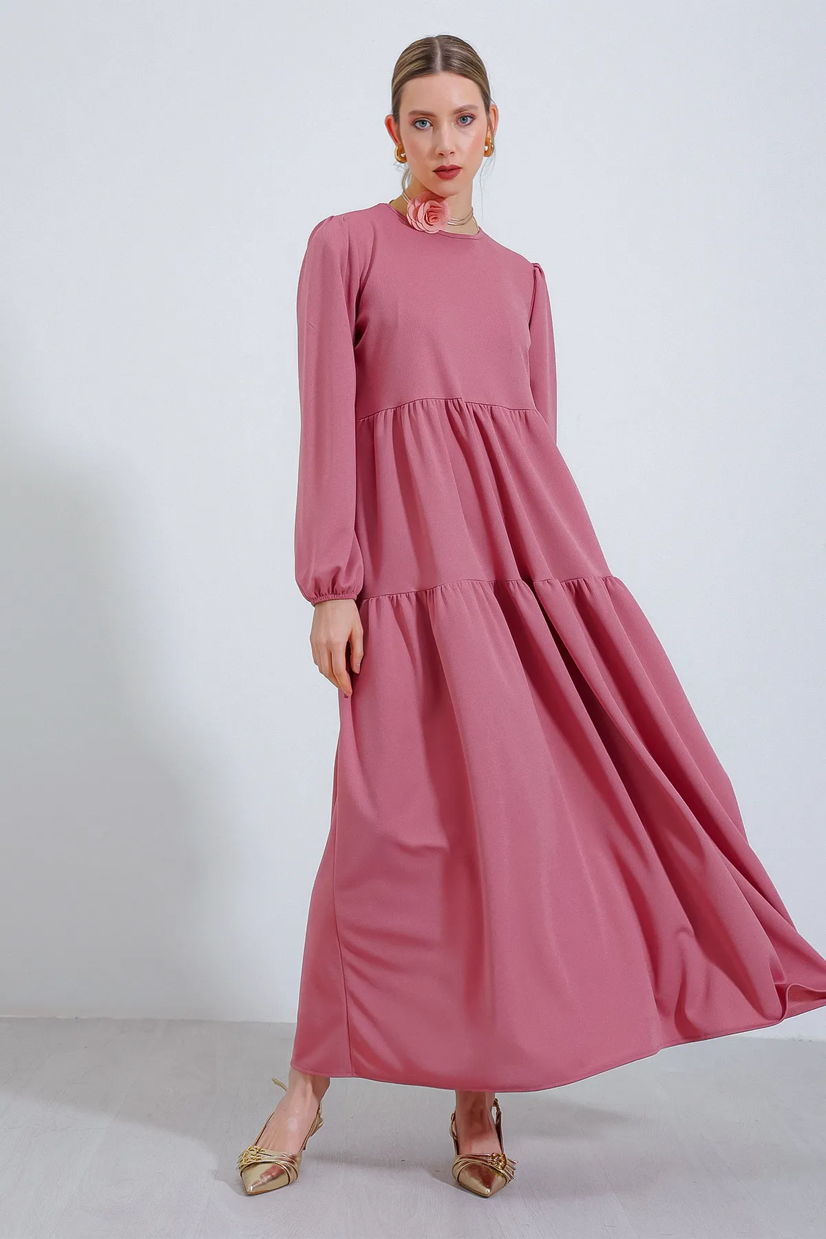 Bigdart  Langes gestricktes Hijab-Kleid für Damen in getrockneter Rose 2482