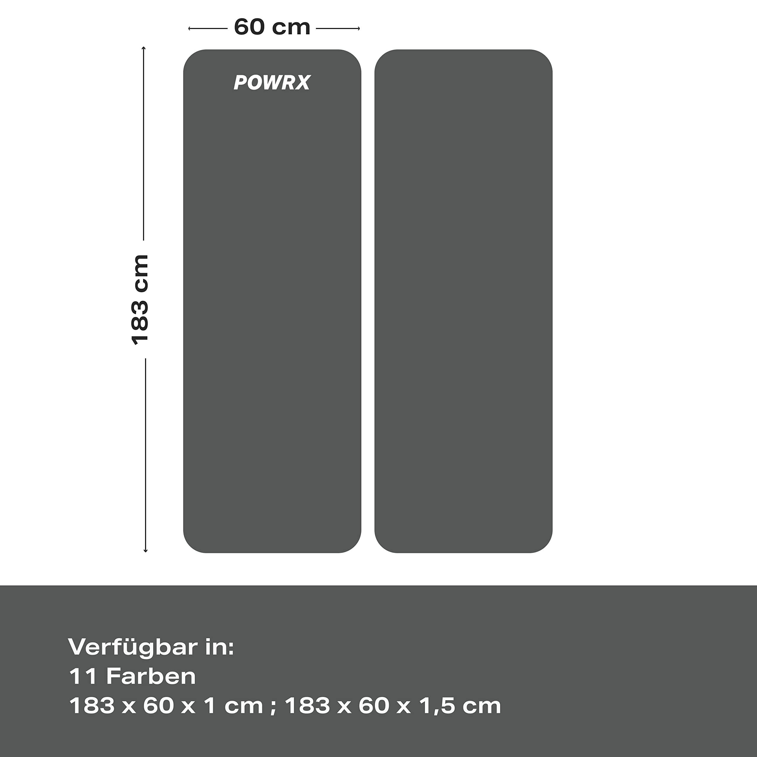 POWRX Yogamatte Gymnastikmatte Yogamatte (Schwarz 183x60x1cm), Matt Schwarz 183 X 60 X 1 Cm 183 X 60 X 1 Cm