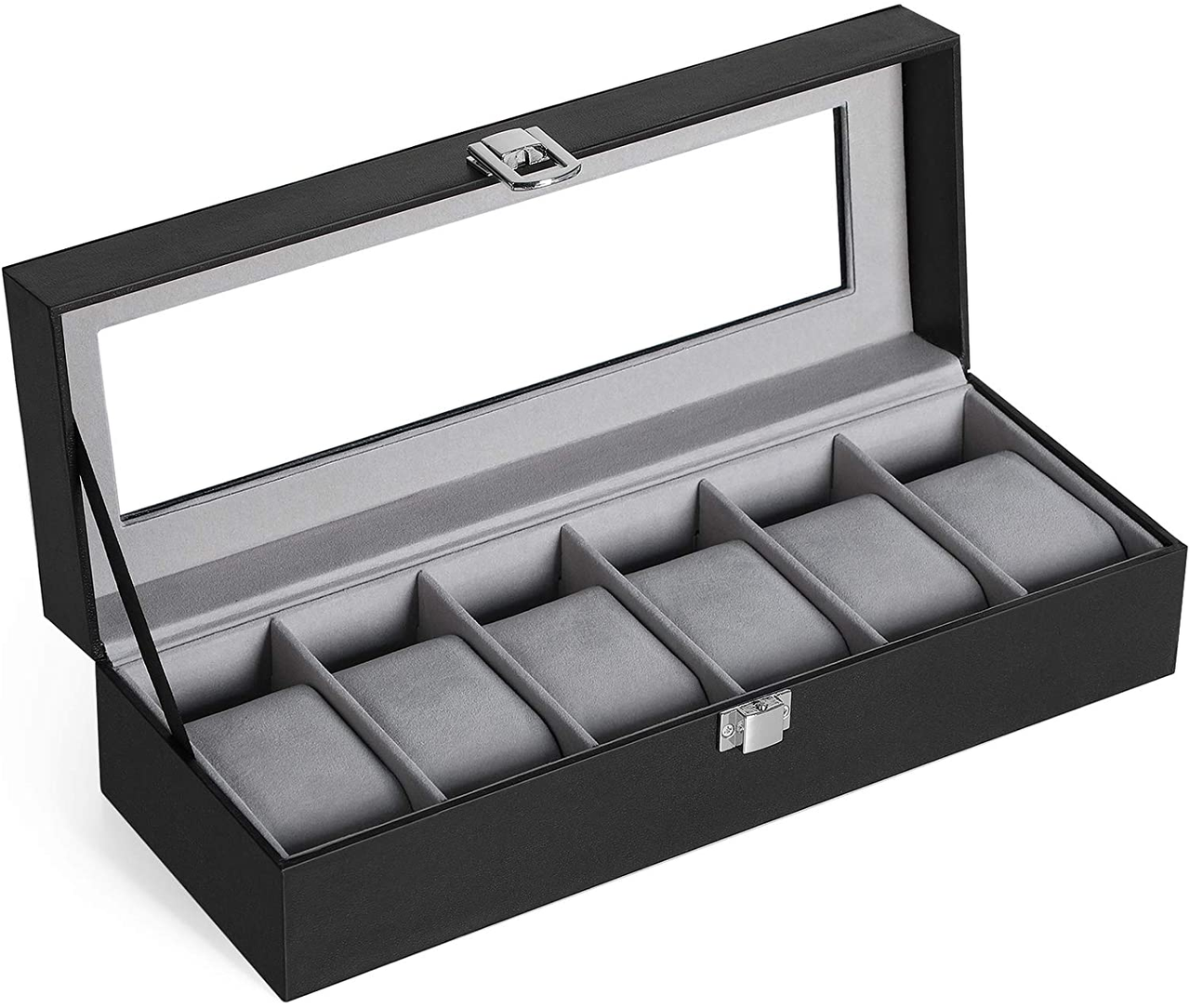 Songmics Uhrenbox, Schwarz, 30 x 11,2 x 8 cm
