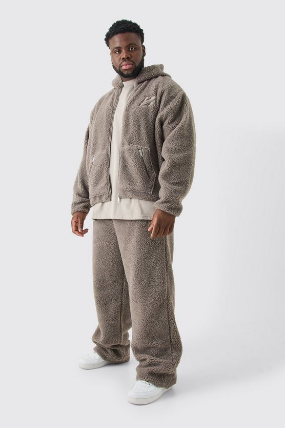 Plus kastiger Oversize Trainingsanzug mit Reißverschluss und Stickerei