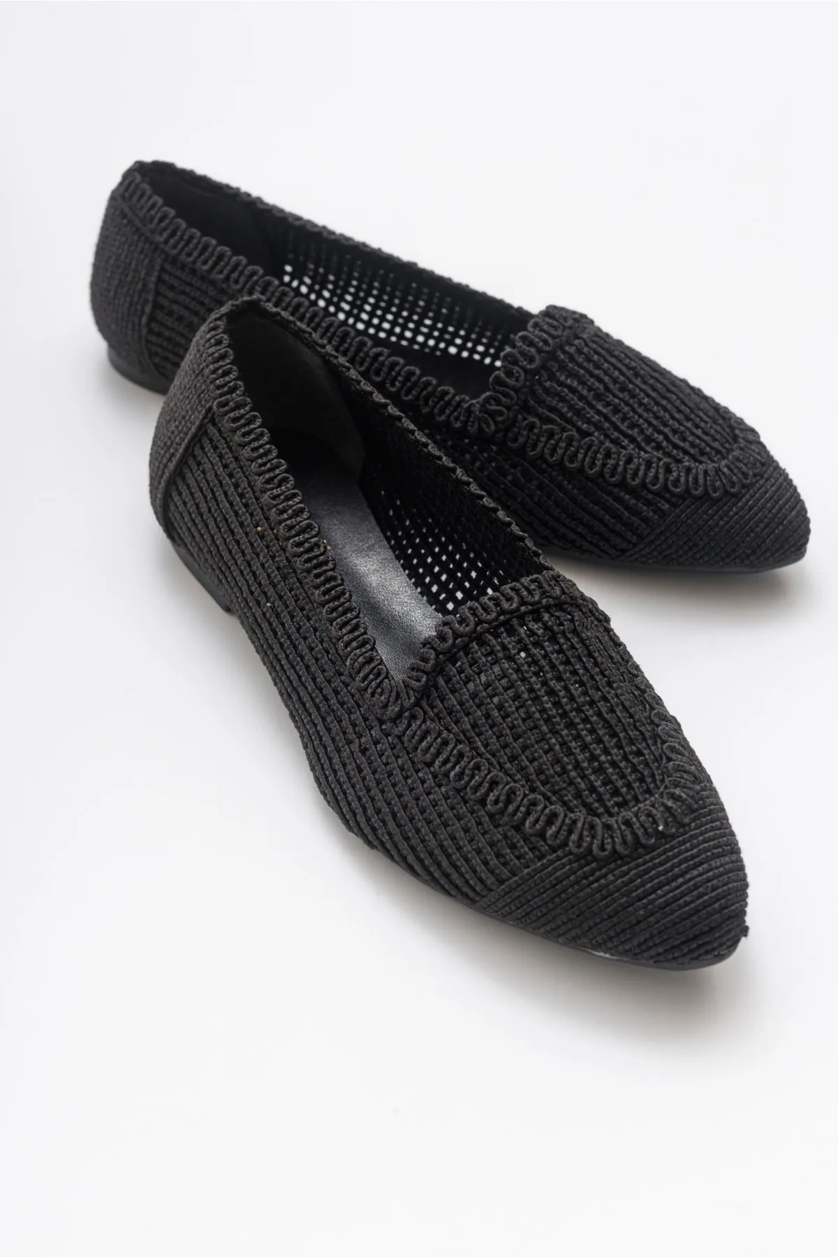 LuviShoes  Schwarze gestrickte Ballerina-Schuhe für Damen 101