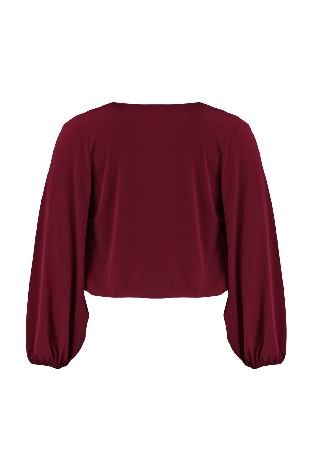Trendyol Curve  Weinrote, zweireihige Strickbluse mit Ballonärmeln und Kragen TBBAW23AF00029