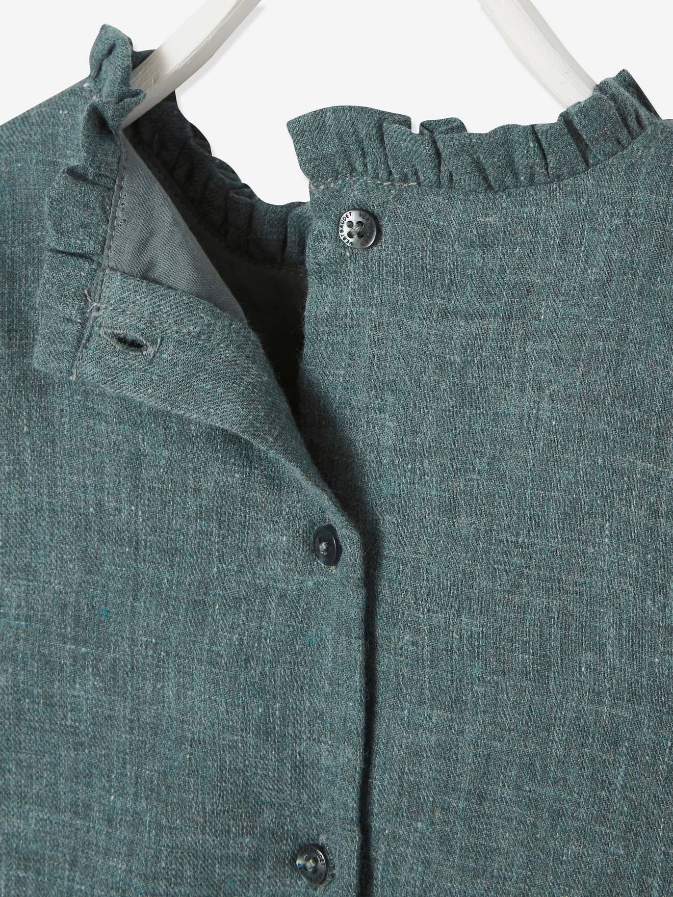 Robe avec plastron brodé bébé vert grisé