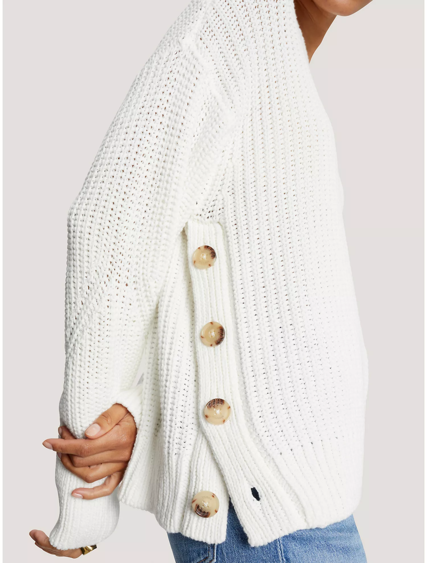 Side-Button Crewneck Sweater