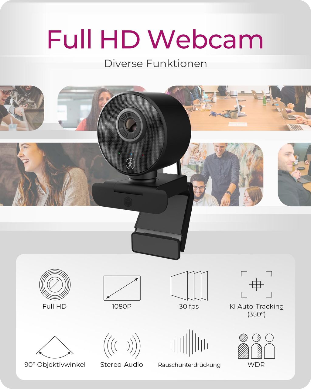 ICY BOX IB-CAM501-HD, Full HD Webcam mit Stereo-Mikrofon und Autotracking
