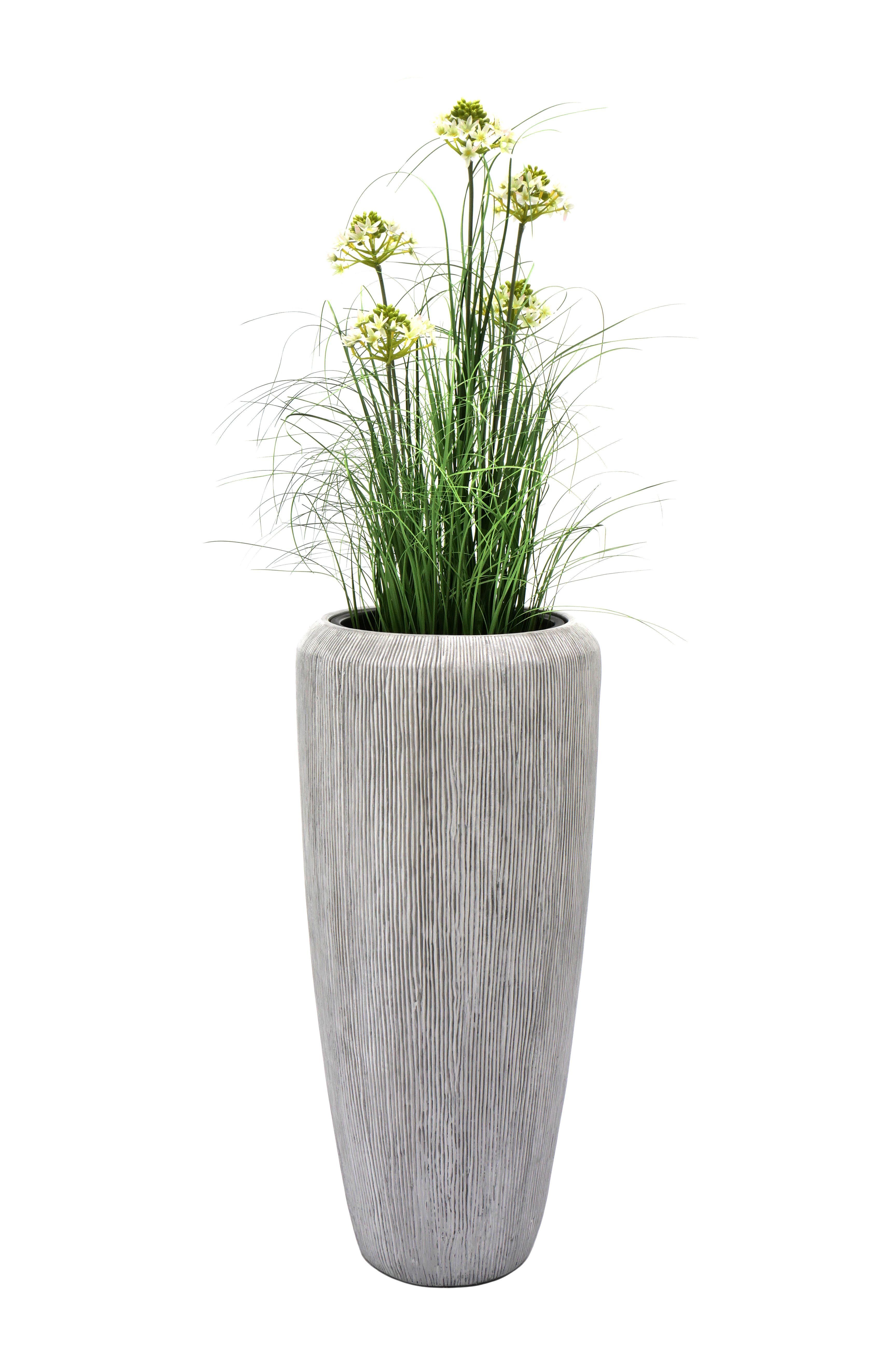 Flingora Bodenvase Esmee, mit Einsatz - Fiberglas - Indoor & Outdoor - Grauweiß - Höhe 75 cm