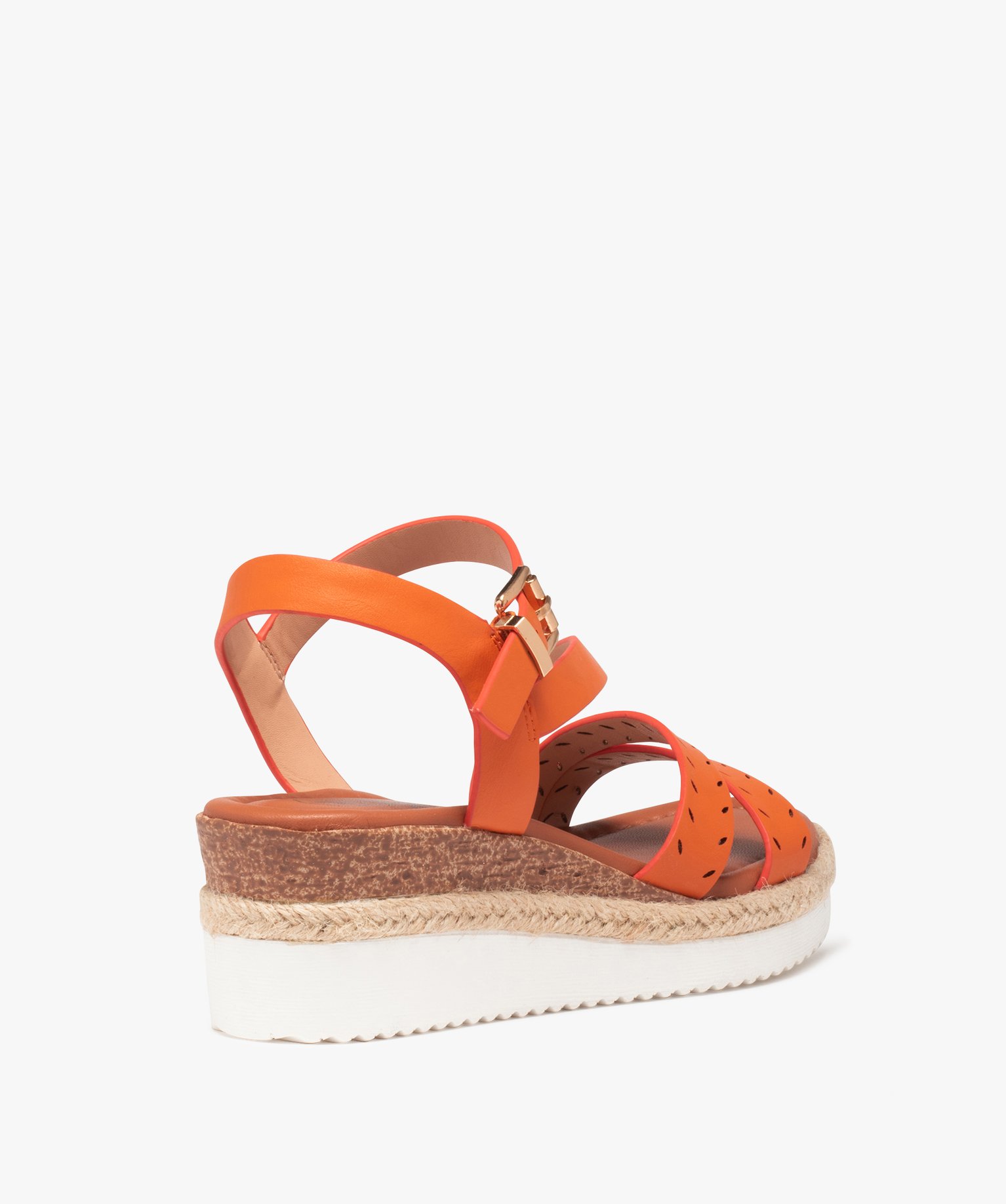 Sandales femme unies à talon compensé orange | GEMO