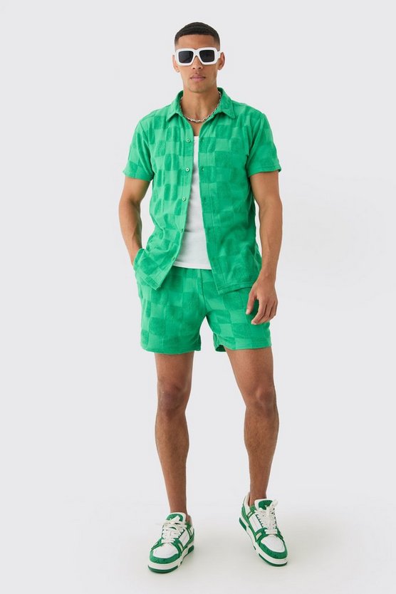 Frottee Hemd & Shorts mit Schachbrett-Print