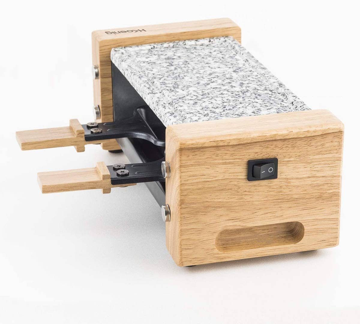 H.Koenig Raclette WOD2 kleines kompaktes Raclette / Heißer Stein für 2 Personen, 2 Raclettepfännchen, 350 W