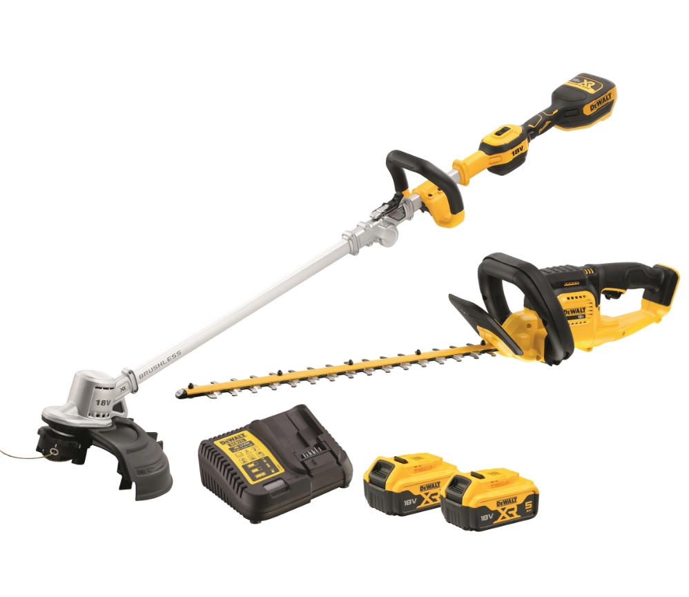 DeWalt DCMST561HT-QW kombinált szett DCMHT563 sövényvágó + DCMST561 fűnyíró 18 V 5.0 Ah Li-ion akkumulátorral