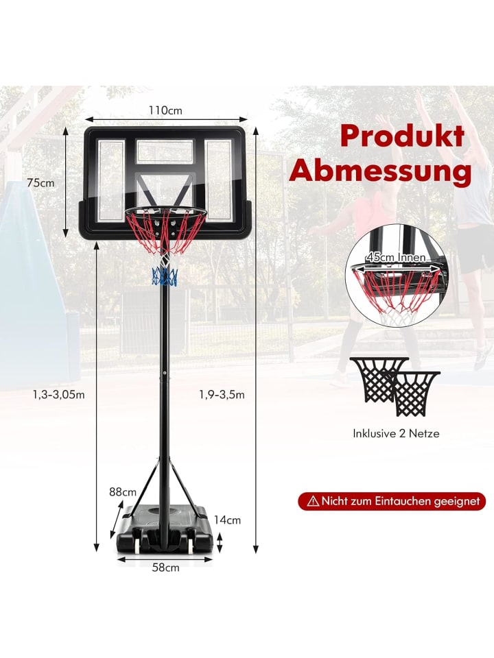 COSTWAY Basketballständer 130-305 cm in Schwarz günstig kaufen 90 cm