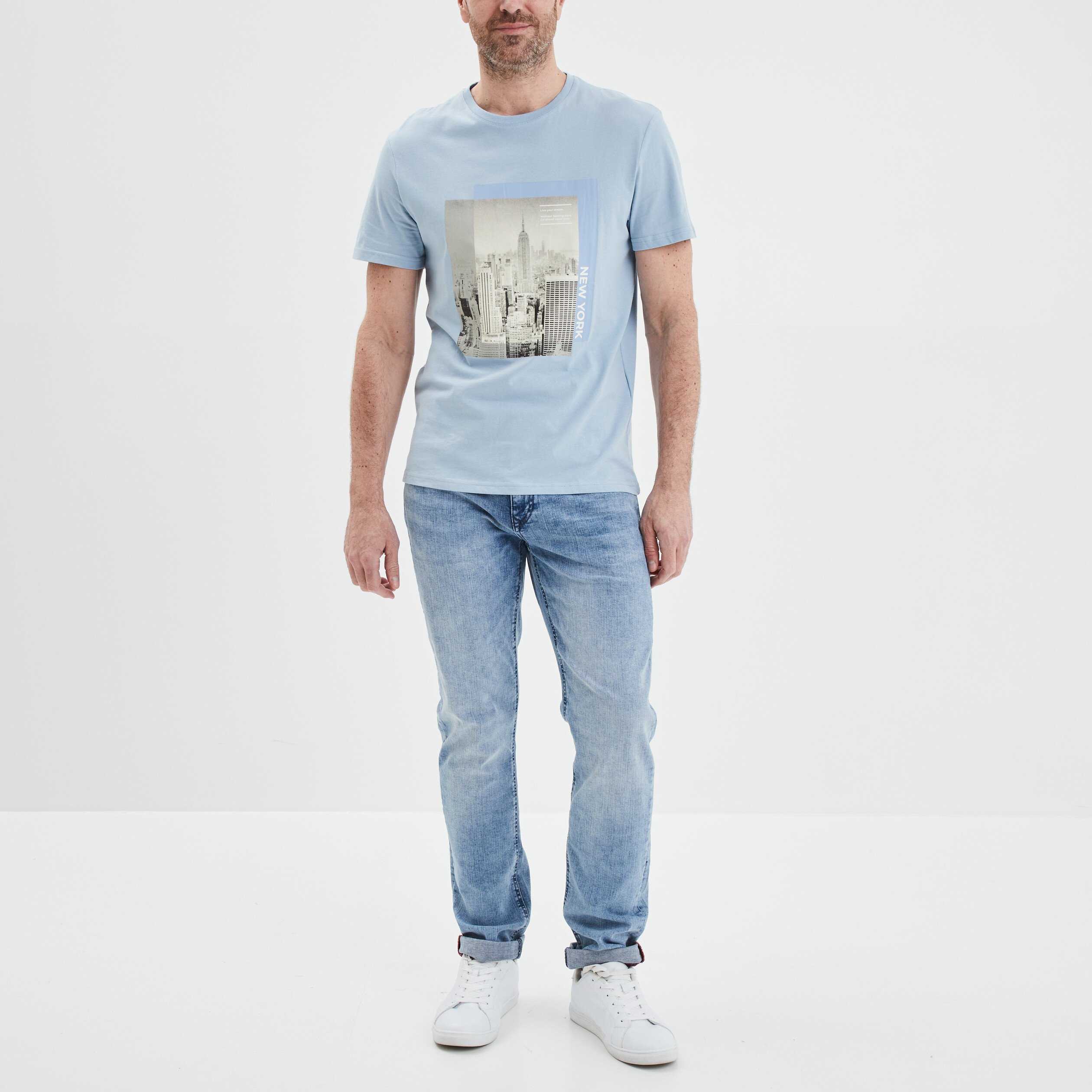 Jeans straight taille standard denim bleach homme | La Halle