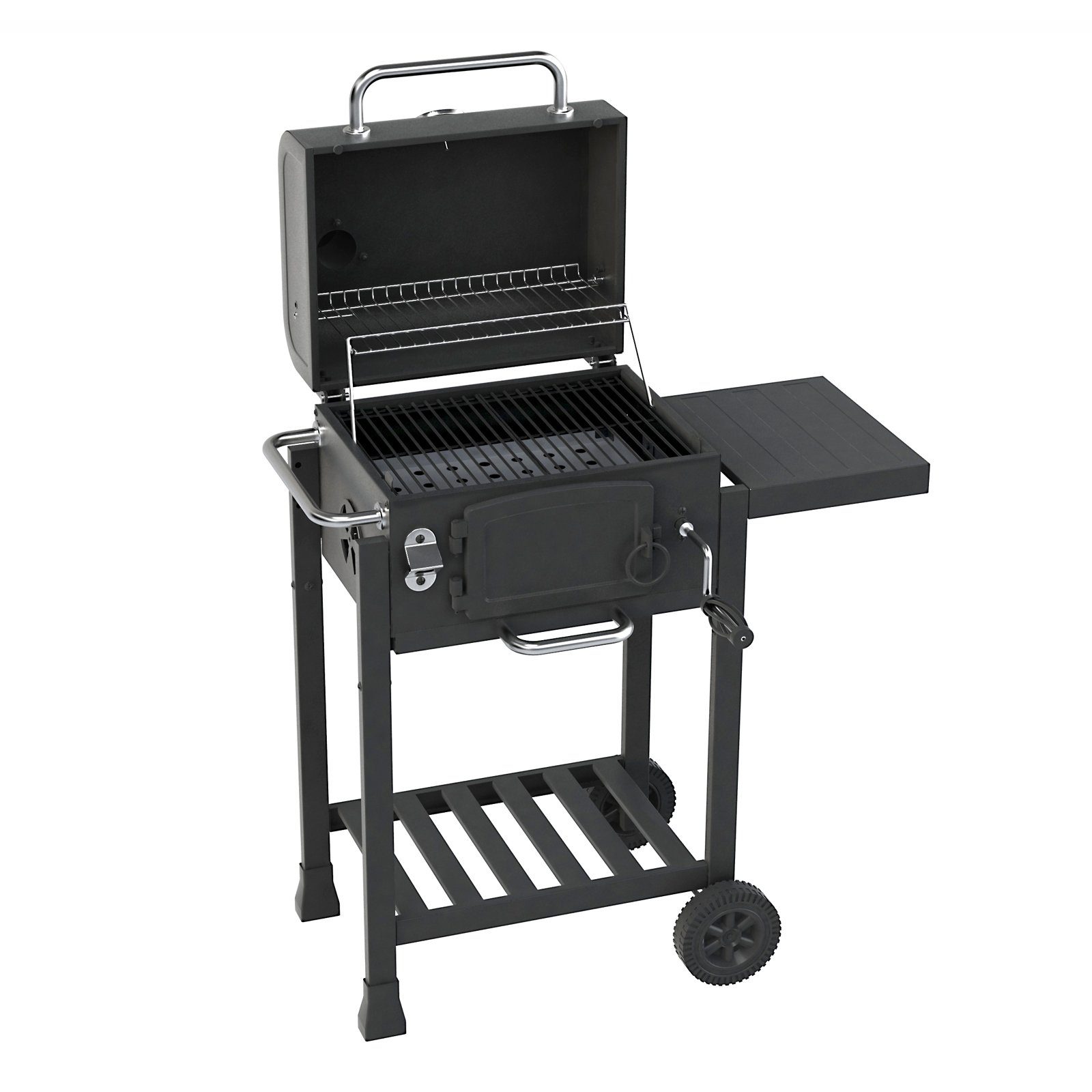 TAINO Holzkohlegrill HERO, Kohlerost höhenverstellbar, kleiner Smoker, Seitentisch klappbar