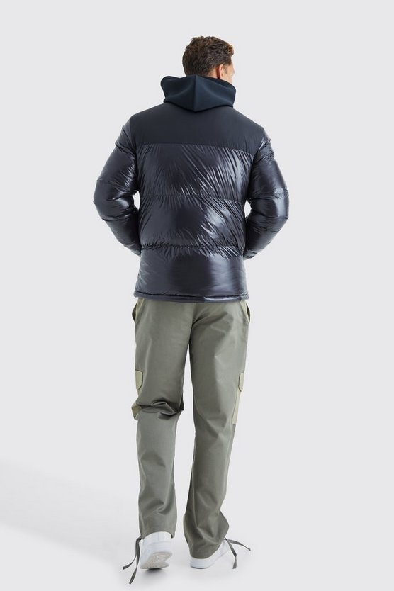Tall Man hochglänzende Colorblock Steppjacke