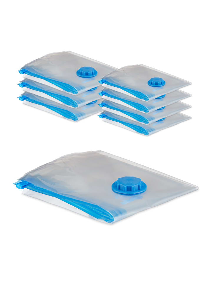relaxdays 8-tlg. Vakuumbeutel-Set in Transparent/ Blau günstig kaufen onesize