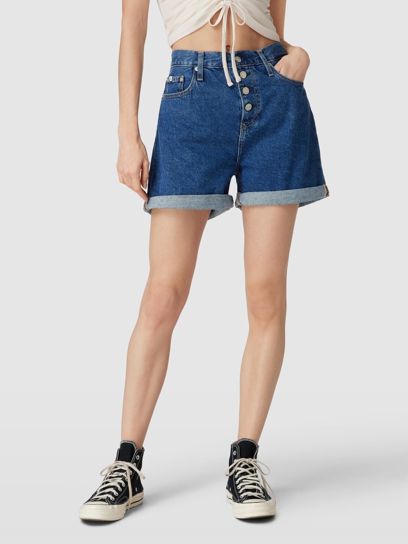 Mom Fit Jeansshorts aus reiner Baumwolle mit Label-Detail in jeans