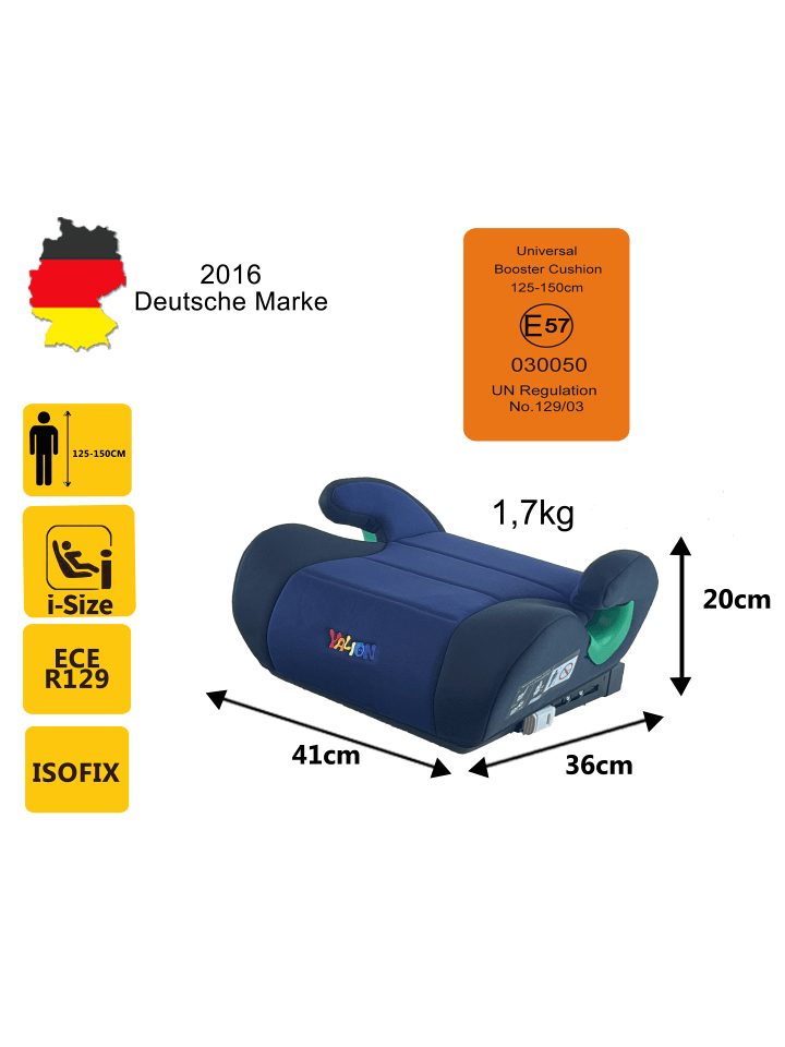 Yalion Kindersitzerhöhung ECE R129 Yalion in Dunkelblau - i-Size (6-10 Jahre) günstig kaufen onesize