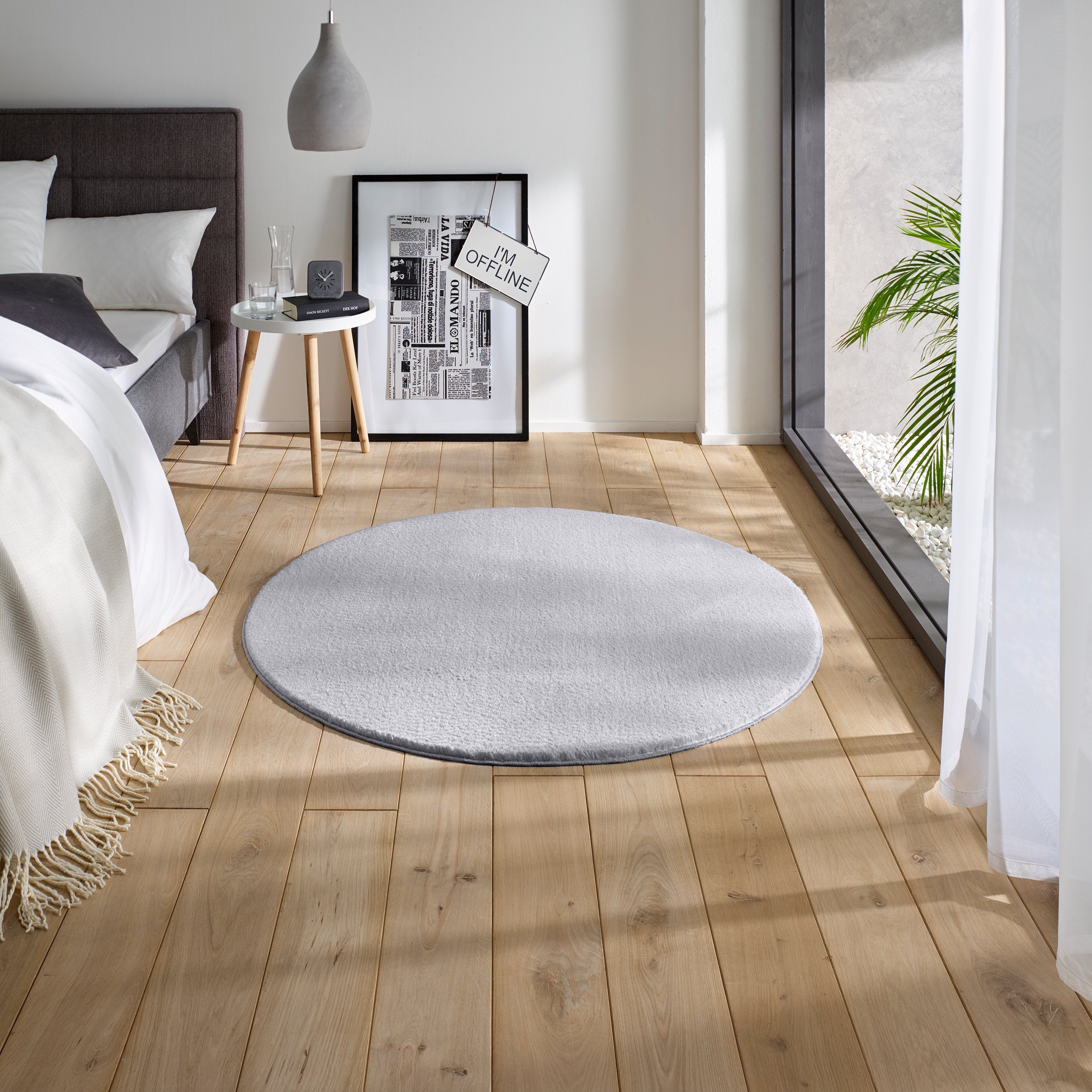 Teppich Waschbarer Kurzflor-Teppich Frisee Uni, TaCa Home, rund, Höhe: 19 mm, waschbar Wohnzimmer Schlafzimmer Kinderzimmer rutschfest 080x080cm