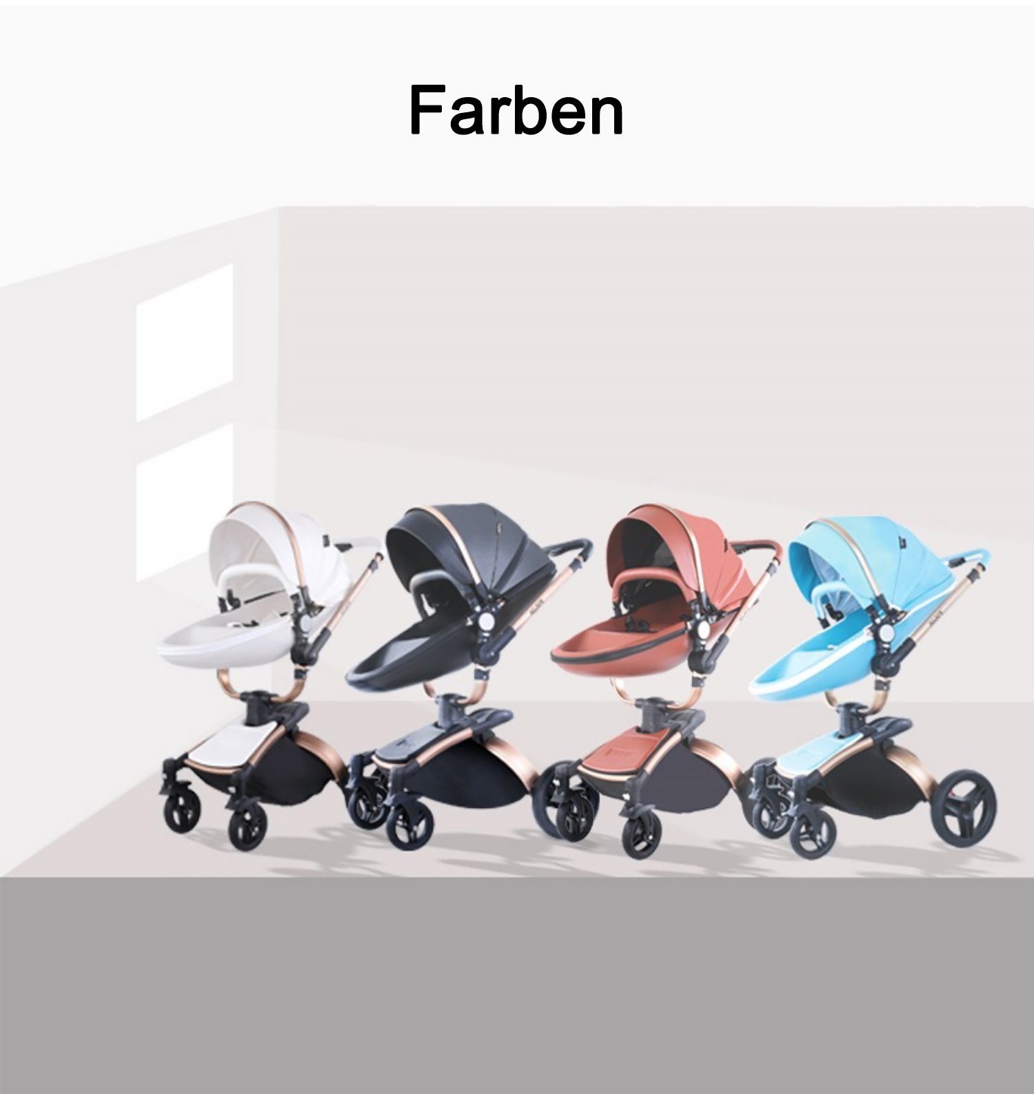 TPFLiving Kombi-Kinderwagen Babyschale Baby, Buggy Babywanne Kinderwagen 3 in 1 inkl. Stauraum Kunstleder Schwarz