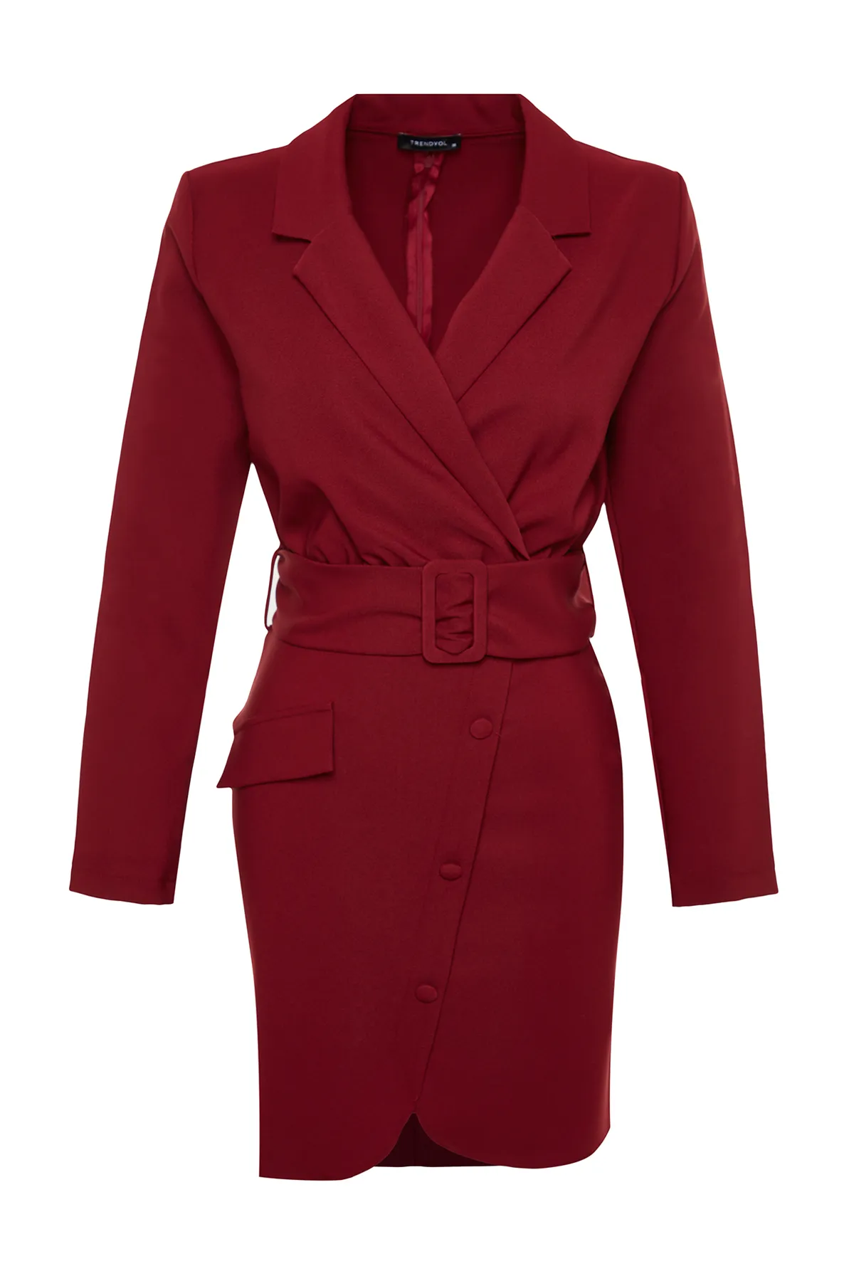 Trendyol Collection  Burgunderfarbenes, gewebtes Jackenkleid mit Gürtel und Knöpfen TWOAW24EL00593