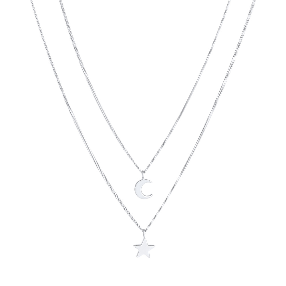 Elli Elli Collier Tendance de l'astro-lunaire à 2 couches pour dames en argent sterlin collier