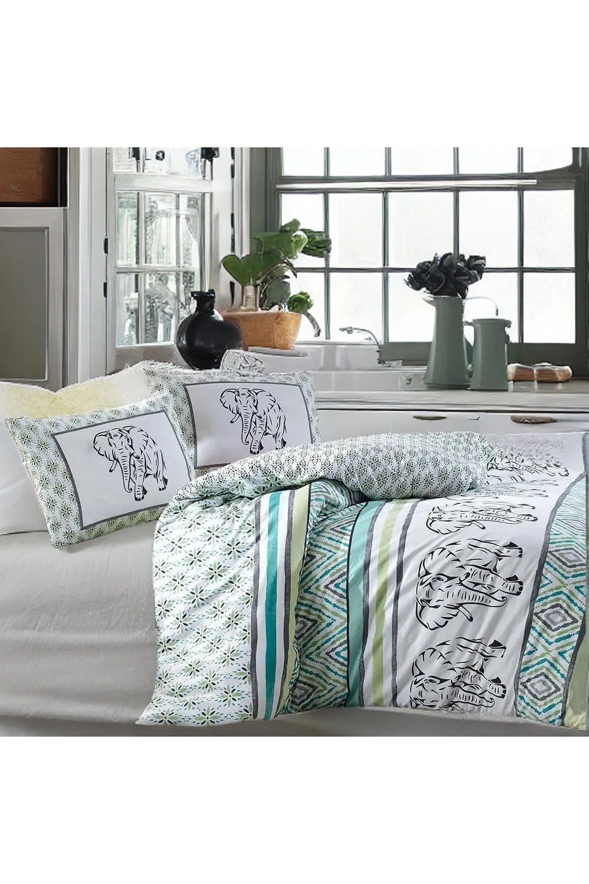 Elart  Breeze of Peace Bettbezug-Set für Doppelbett, 100 % natürliche Baumwolle, Ranforce, 4-teilig