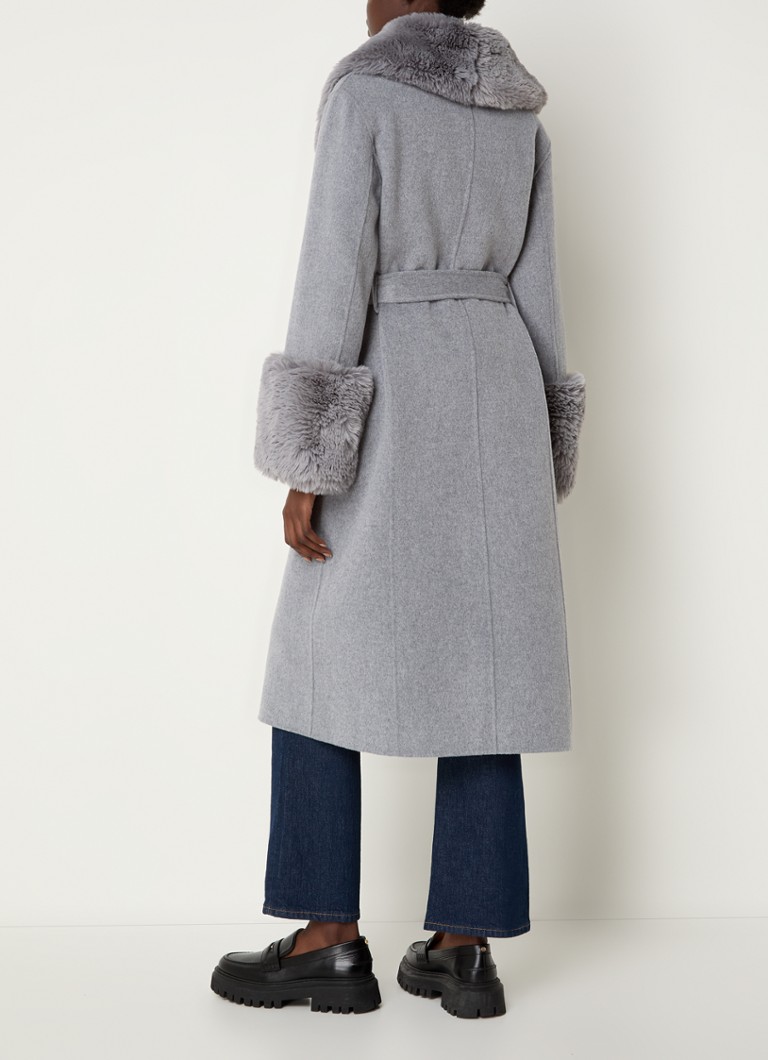 Maje coat in wool blend with tie belt and welt pockets