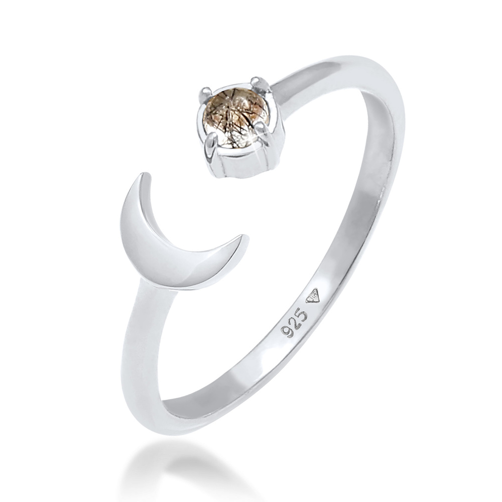 Elli Elli Bague Lune pour dames avec astre spirituel en quartz tourmaline 925/1000 arg Bague