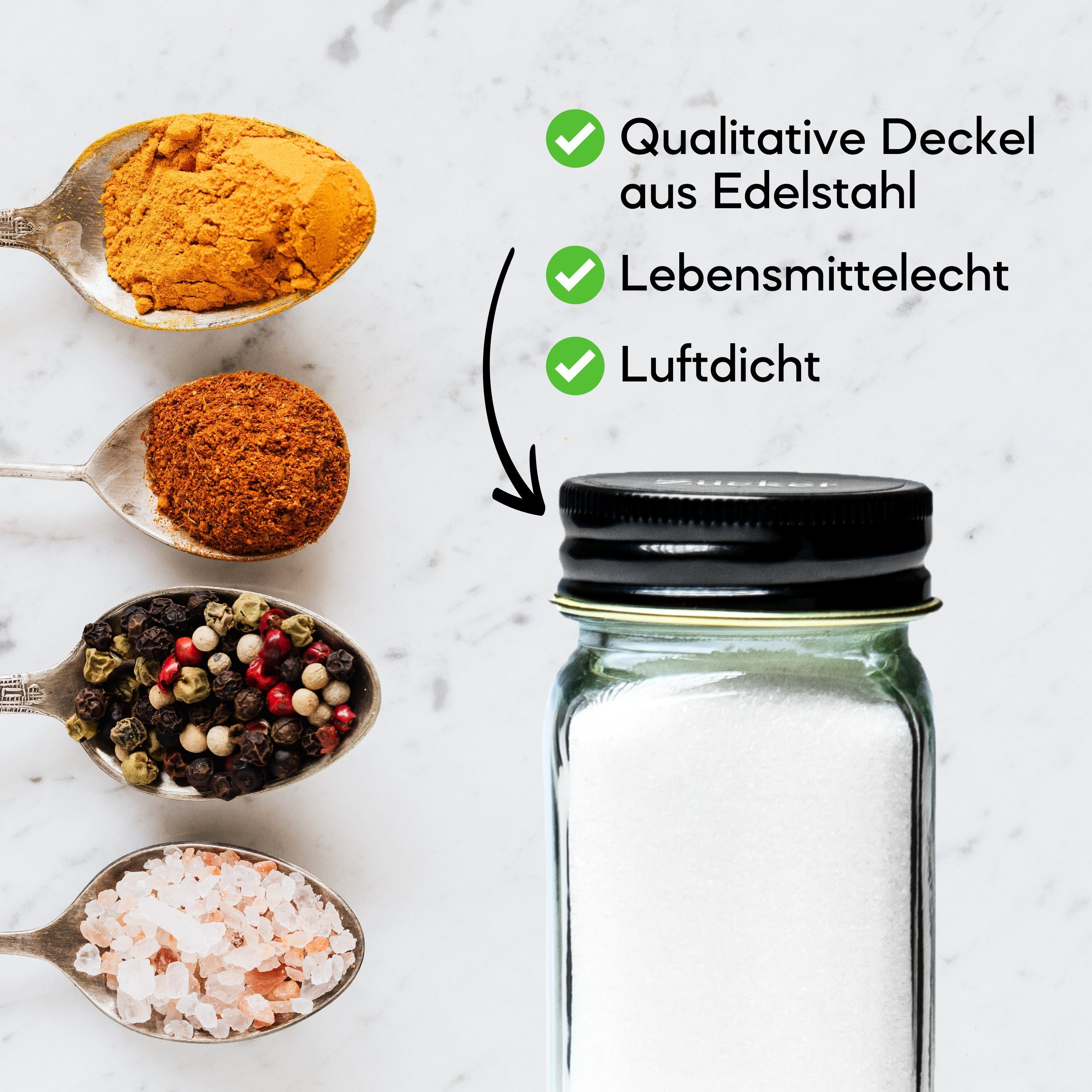 Coradoma Gewürzbehälter Gewürzgläser Set Eckig inkl. Etiketten - Glasbehälter Vorratsdosen, Glas, (24-tlg), mit Reinigungsbürste, Trichter zum Befüllen, Gewürzetiketten