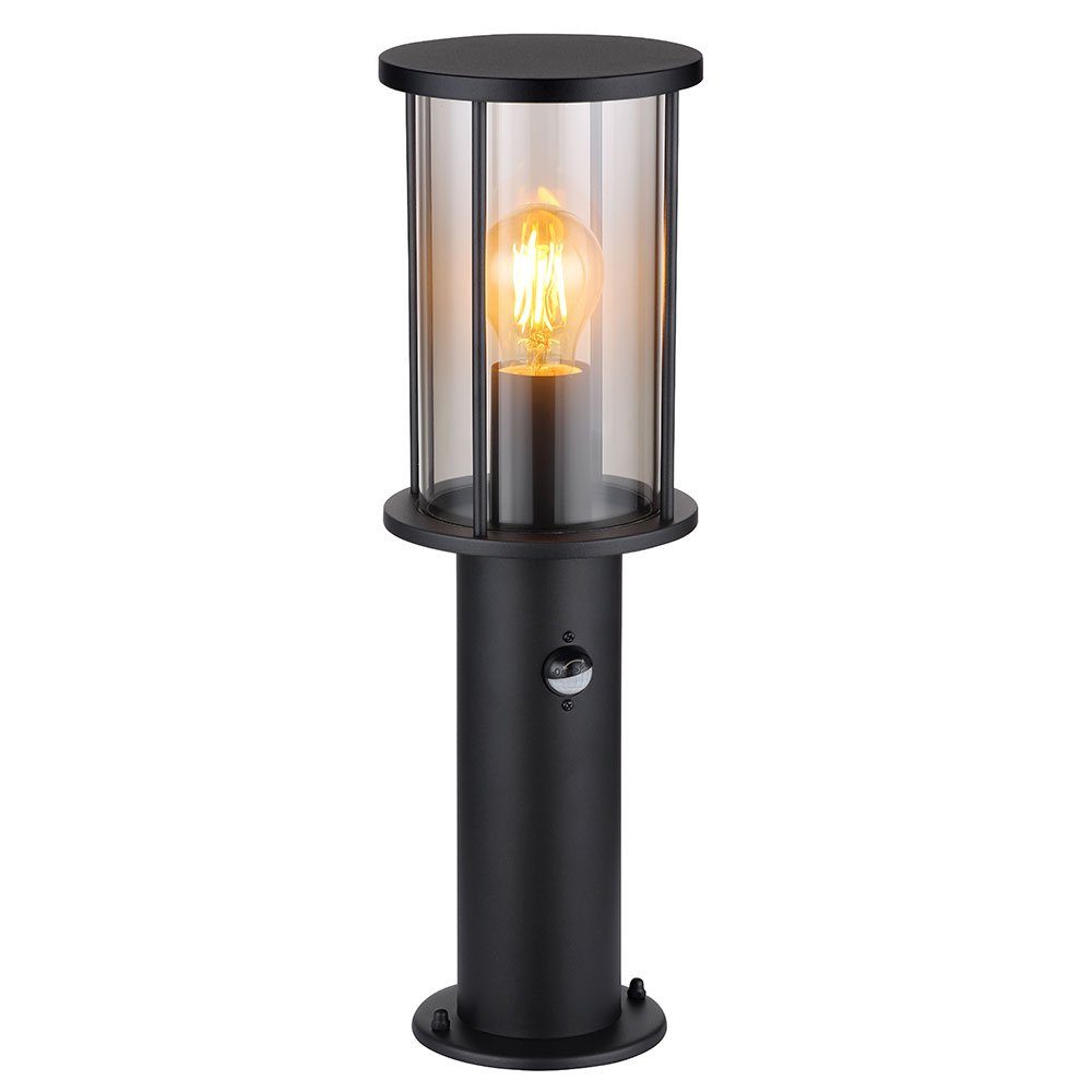Globo Sockelleuchten, Leuchtmittel nicht inklusive, Außen Stehleuchte Gartenlampe Edelstahl Glas rauch Sensor H 45 cm