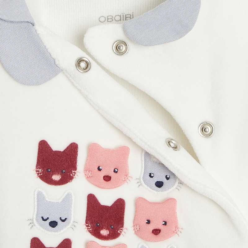 Dors-bien chats velours blanc bébé fille