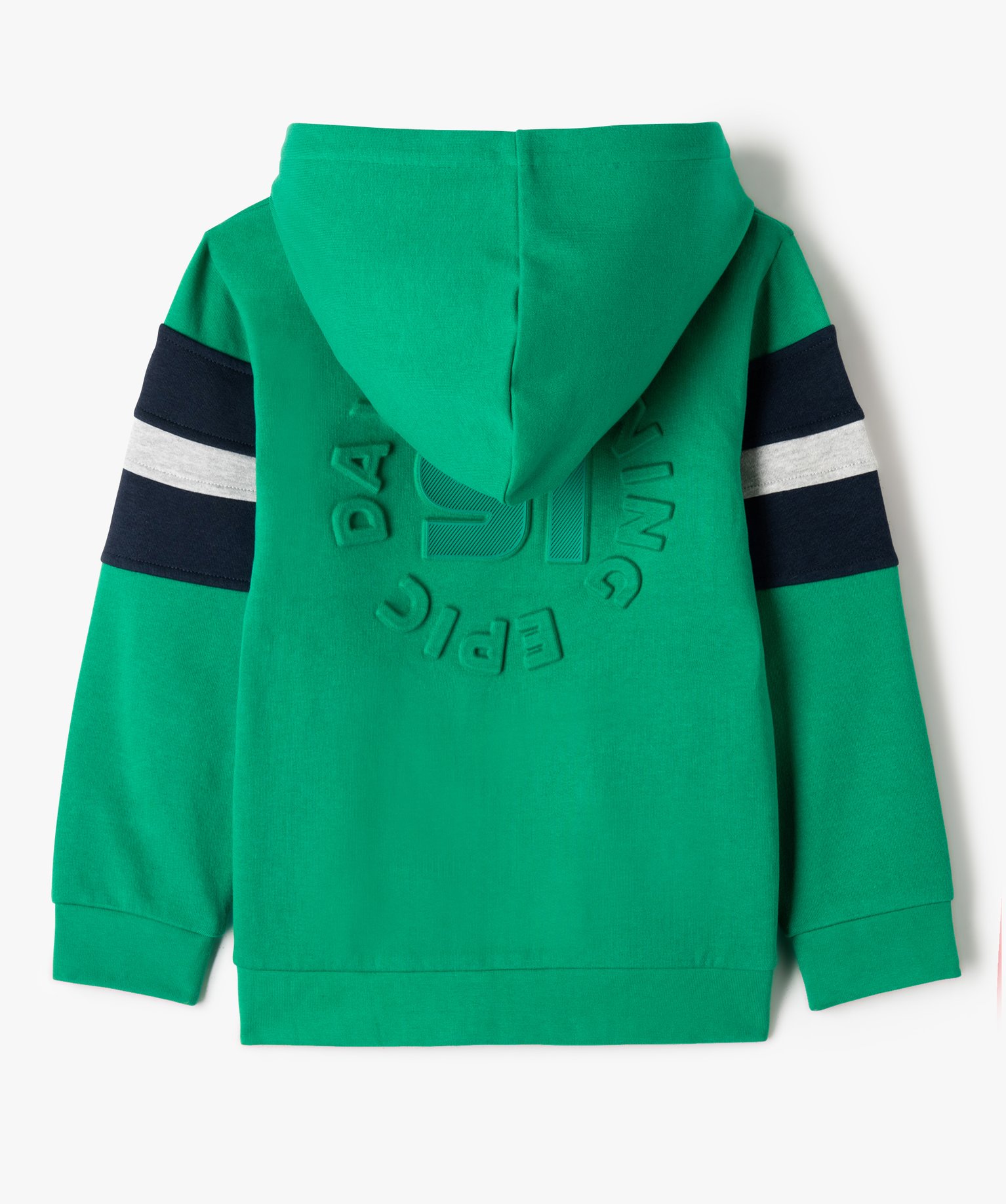 Sweat Garçon zippé à capuche, bandes colorées et motif e... vert | GEMO