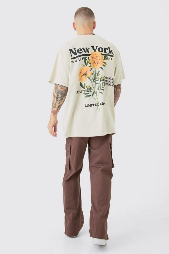 Oversize T-Shirt mit floralem New York Print