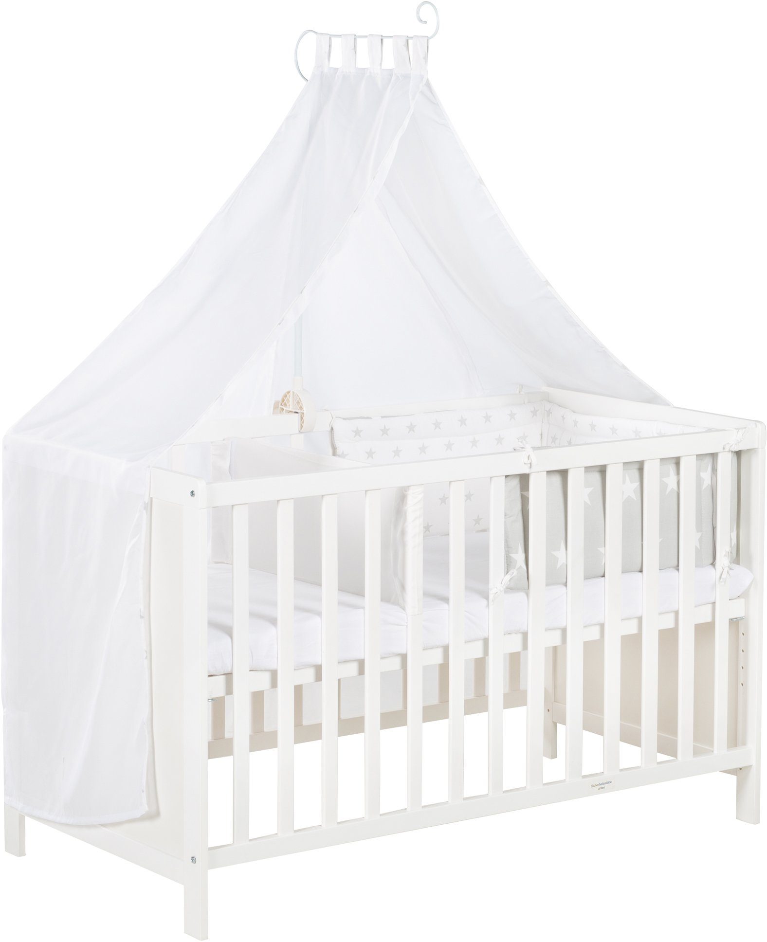roba® Babybett Multifunktionsbett mit Beistellfunktion, 7-tlg., Lattenrost, Matratze, Nestchen, Bettverkleinerer, Himmel, Himmelstange