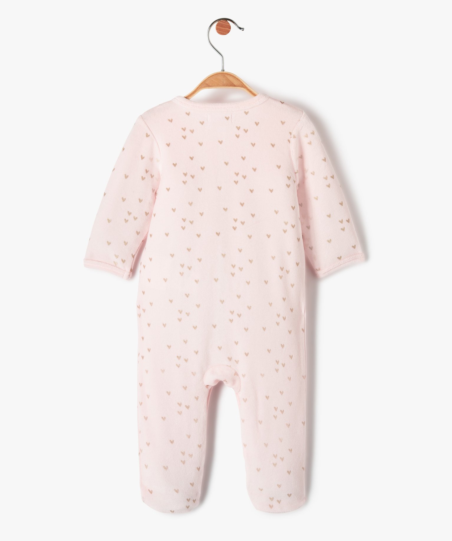 Pyjama bébé en velours pastel à curs dorés et ouvertur... rose | GEMO
