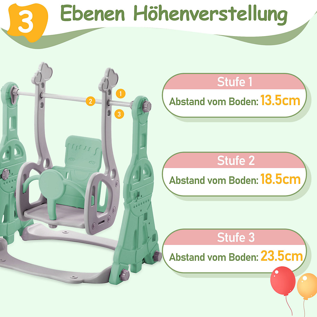 Rutsche 3 in 1 Kinderrutsche Spielplatz mit Schaukeln, Basketballkorb