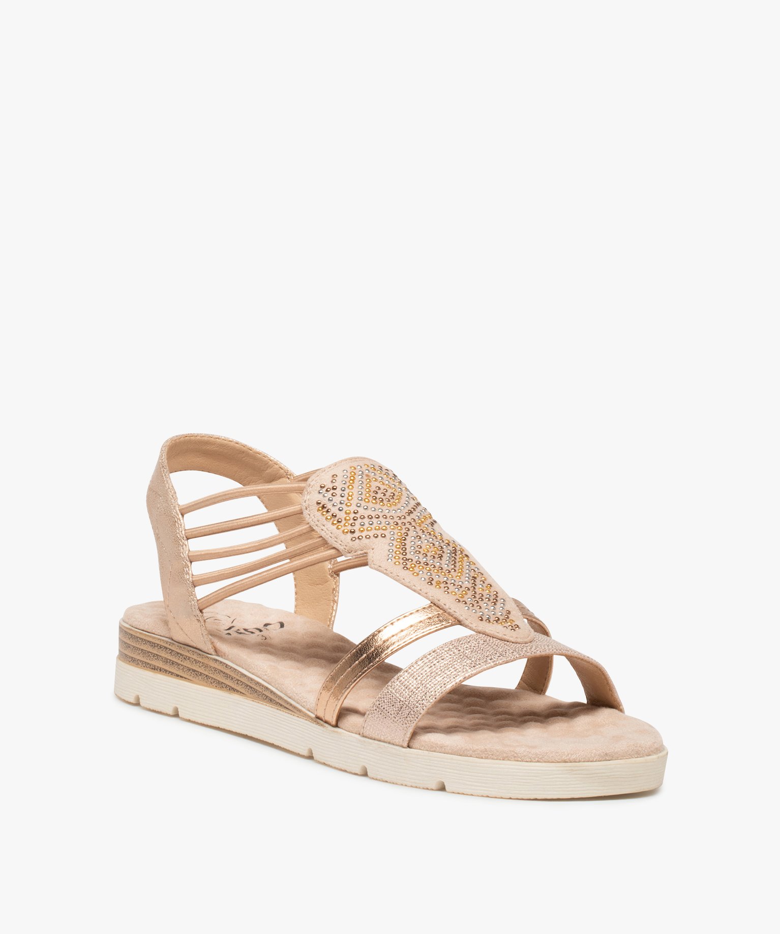 Sandales fille compensées à brides élastiquées et strass rose | GEMO
