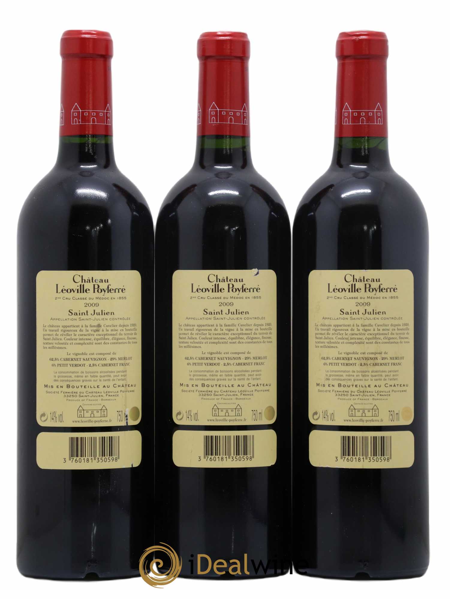 Château Léoville Poyferré 2ème Grand Cru Classé  2009 - Lot de 3 Bouteilles