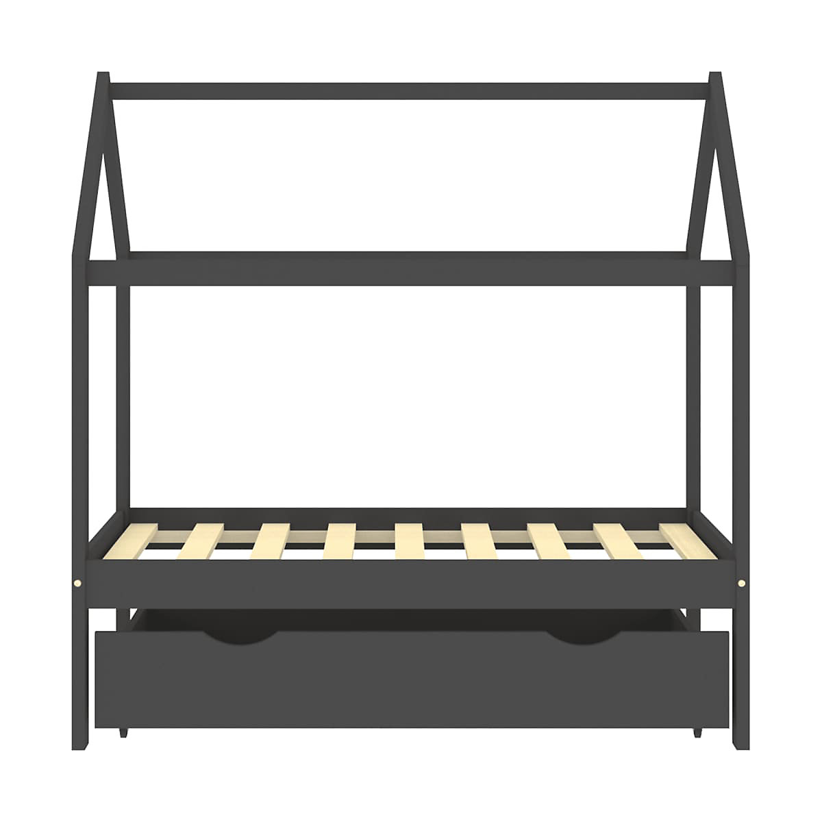 Kinderbett mit Schublade Dunkelgrau Massivholz Kiefer 70x140 cm Kinder Bettrahmen