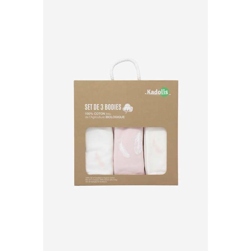 Lot de 3 Body manches longues en Coton Bio à motifs plumes