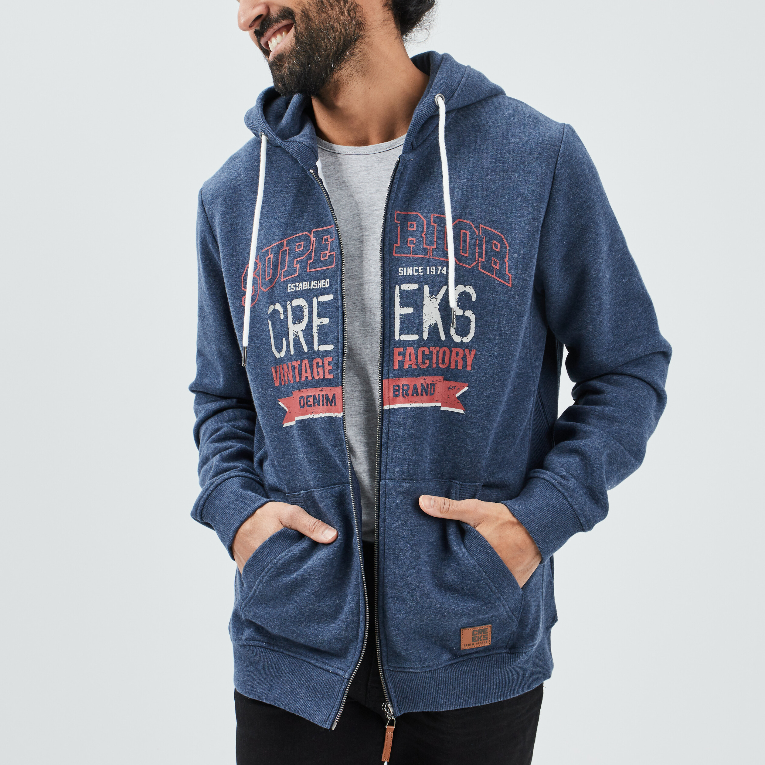 Sweat zippé à capuche Creeks bleu marine homme | La Halle